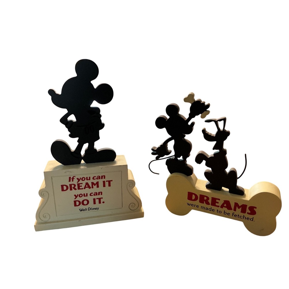 Disney Hallmark Mickey Mouse Pluto Silhouette Wood Block Figurine Set Dreams
